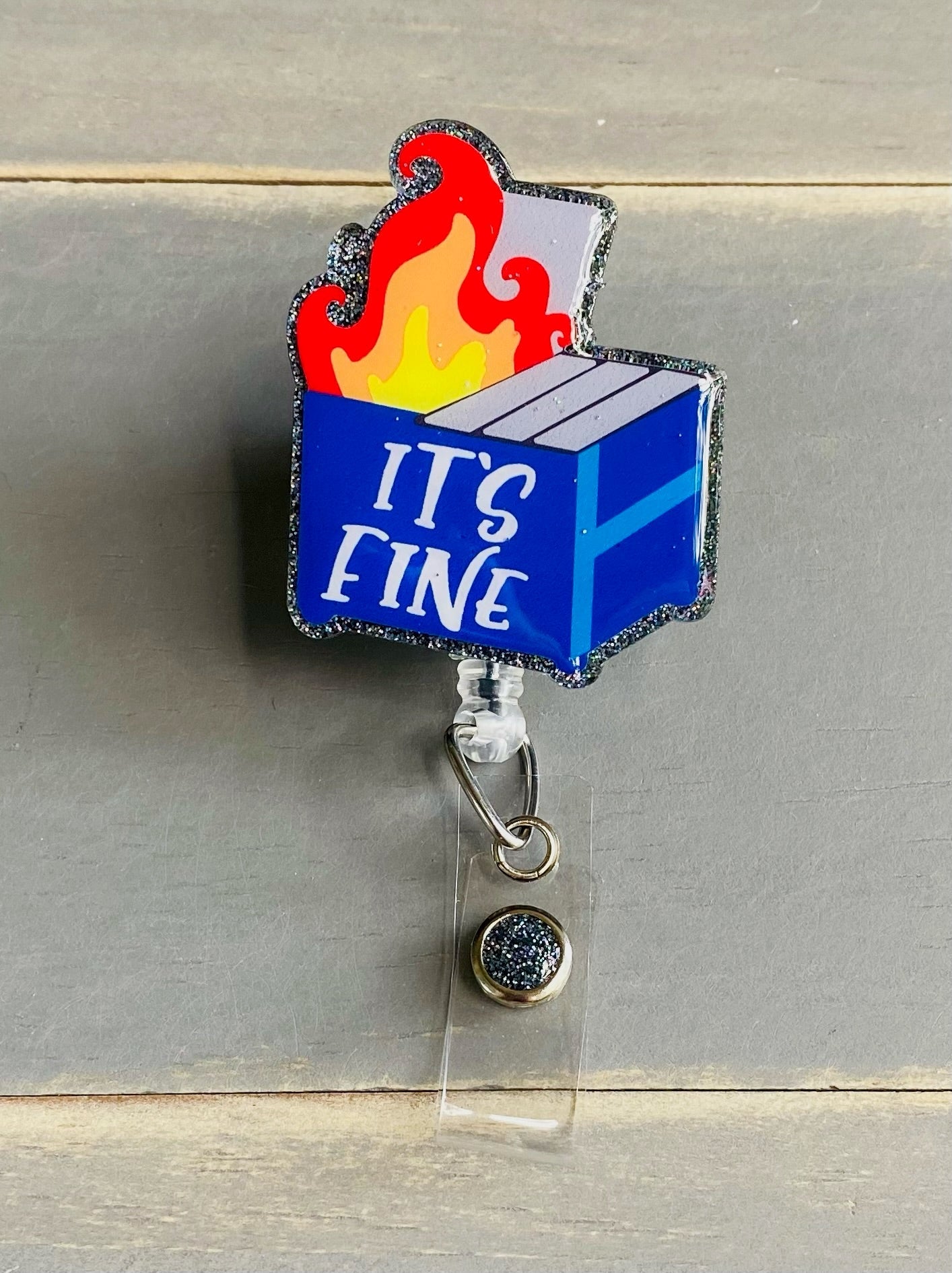 Blue Dumpster on Fire Badge Reel – Spicy Badge Reels