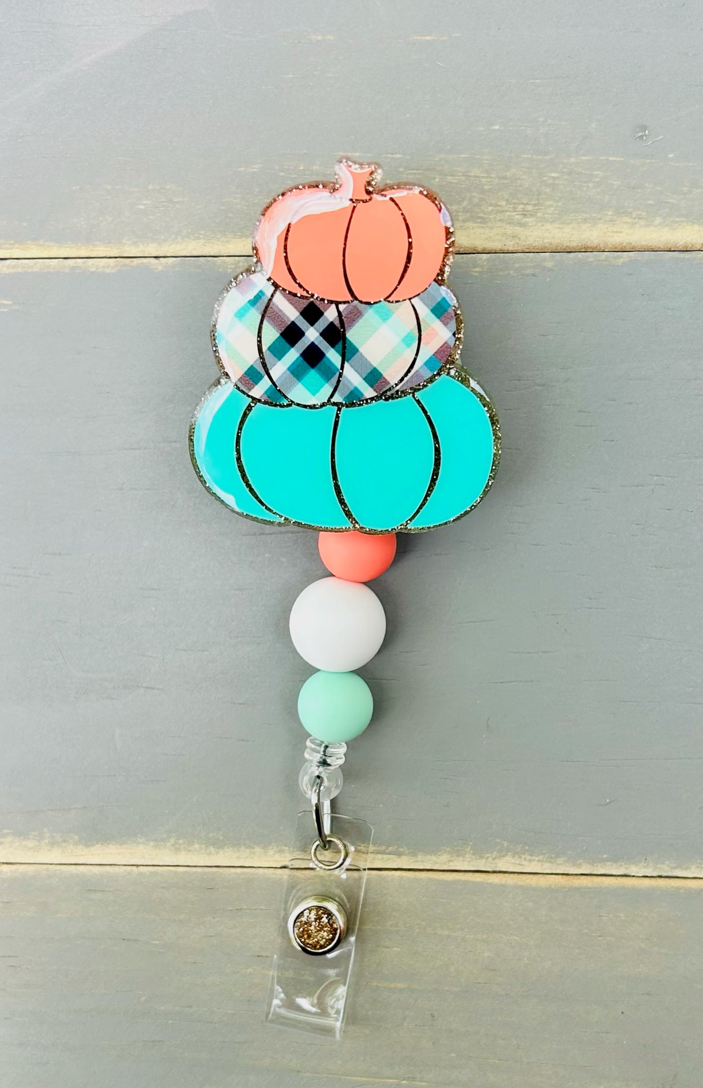 Plaid Stacked Pumpkins Badge Reel