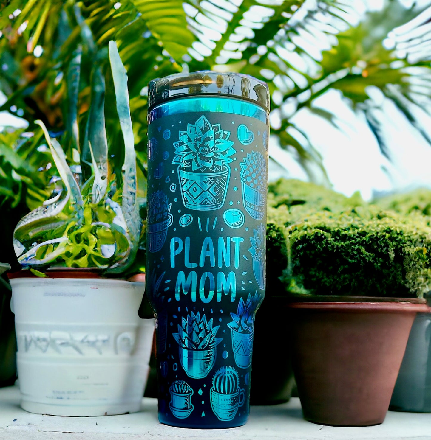 Holographic Plant Mom Tumbler
