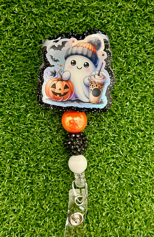 Cute Ghost Pumpkin Coffee Badge Reel