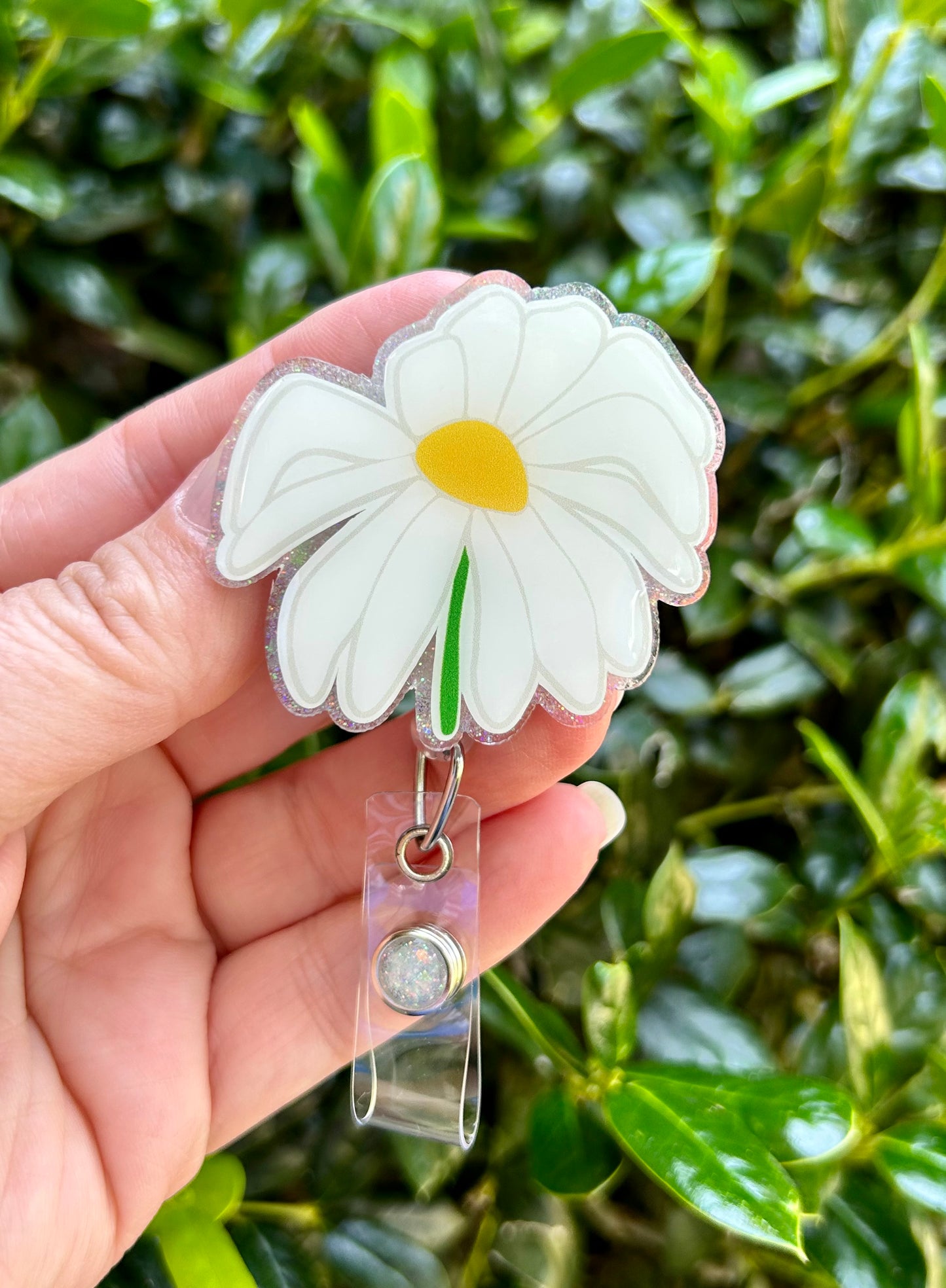 Wilted Daisy Flower Badge Reel