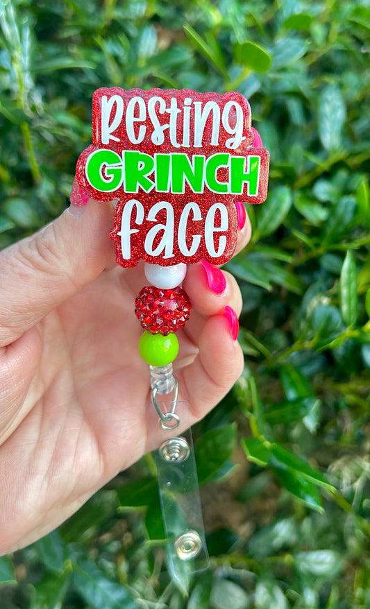 Resting Gr*nch Face Badge Reel