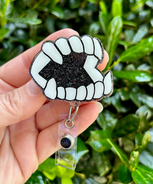 Vampire Teeth Badge Reel