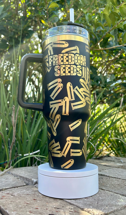 Black/Gold Engraved Freedom Seeds Tumbler