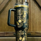 Black/Gold Engraved Skulls and Roses Tumbler