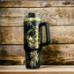 Black/Gold Engraved Skulls and Roses Tumbler