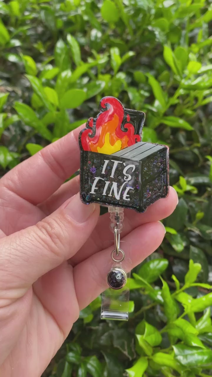 Black Glitter Dumpster on Fire Badge Reel – Spicy Badge Reels