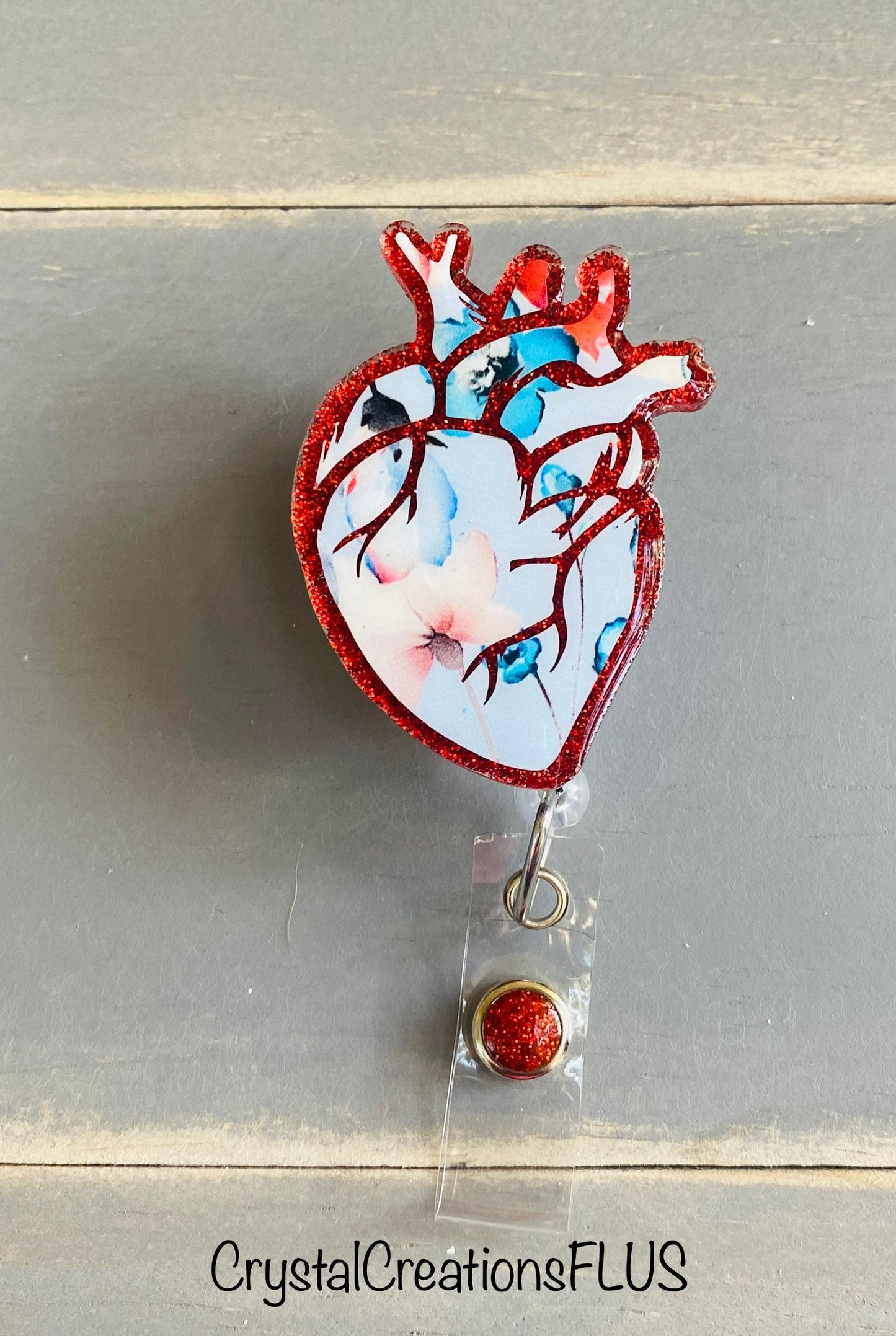 Floral Anatomical Heart Badge