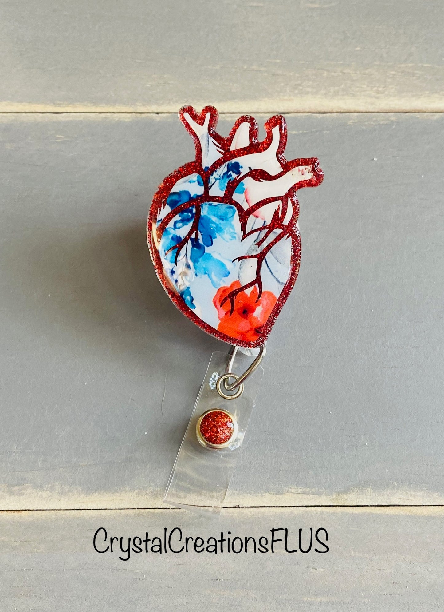 Floral Anatomical Heart Badge